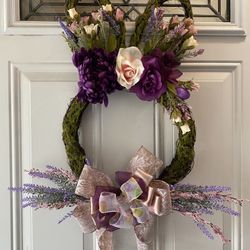 Grapevine Easter Bunny Wreath Purple/pink Flowers