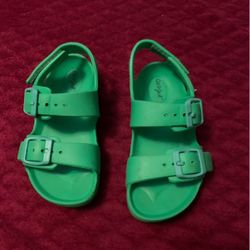 1-Pair Of Toddler Cat & Jack Girl’s Ade Sandals Green Footbed Open Toe Hook & Loop Strap Size 9