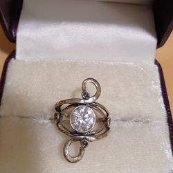 Sterling Silver Crystal Flower Ring Women's 8