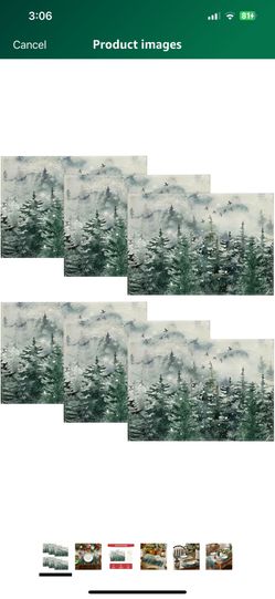 Artoid Mode Green Tree Snow Christmas Placemats Set of 6, 12x18 Inch Seasonal Winter Table Mats for Party Kitchen Dining Decoration