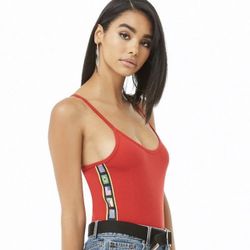 FOREVER 21 Red Side Striped Flag Bodysuit