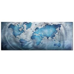 Metal Art Studio 'Land and Sea' World Map Contemporary Art, Blue