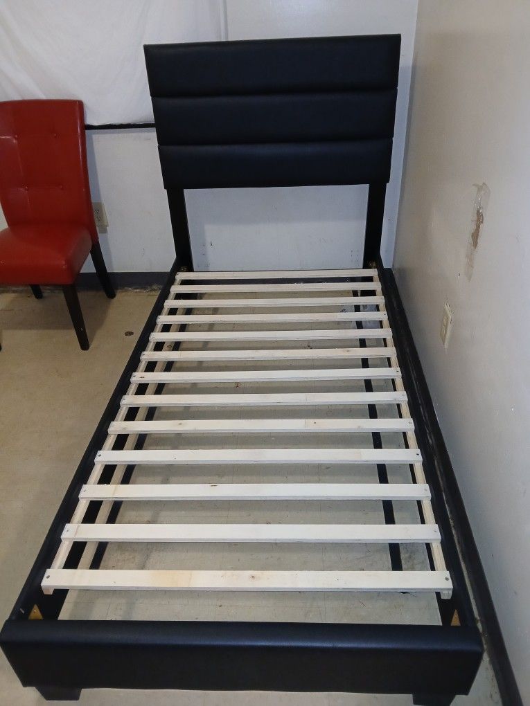 Black Leather Twin Platform Style Bed & Red Leather Chair Will Negotiate