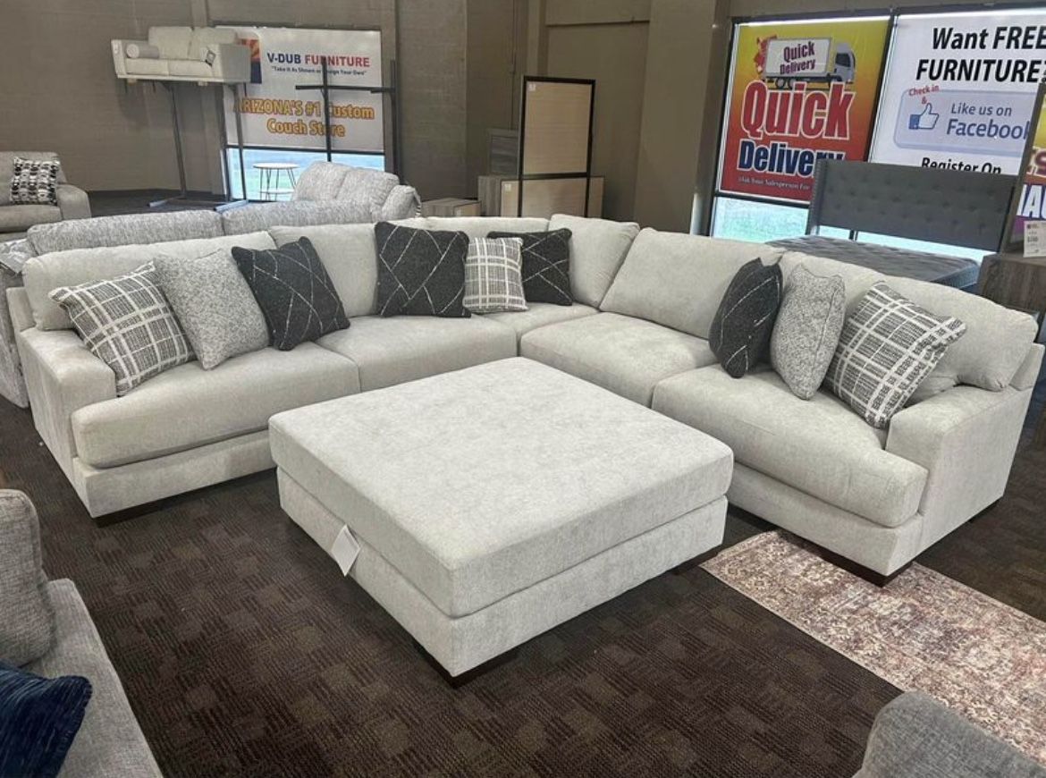Deep Comfy Grey Sectional And Pillows