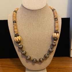 Vintage Bone And Silver Beads Necklace 