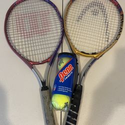 2 Wilson Tennis Rackets With Tennis Balls