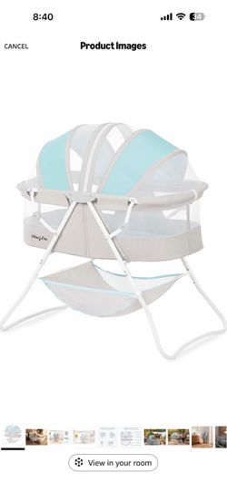 Dream On Me Karley Portable Infant Bassinet, Double Mesh Canopy, Blue/Grey
