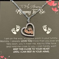 New Mama To Be Baby Feet Heart Necklace 