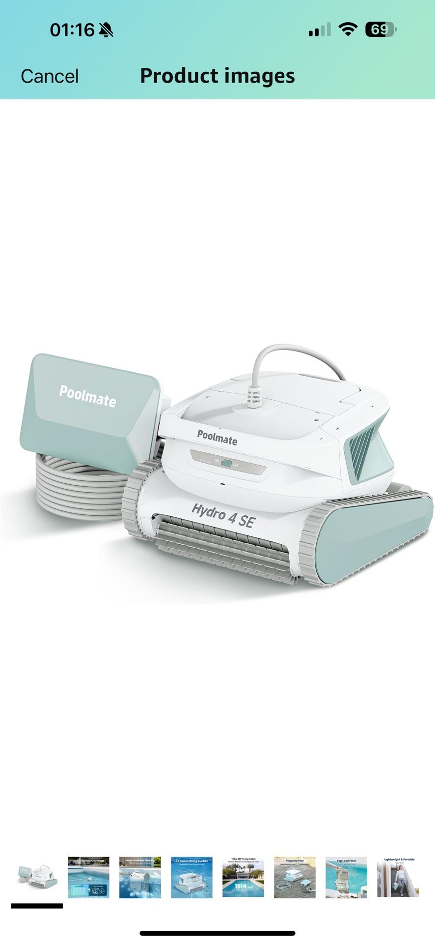 Poolmate Hydro 4 SE Corded Robotic Pool Cleaner, 150W 180μm Class Basket Filter Pool Vacuum with Climbing Walls & Floors, Ideal for Inground Pools Up