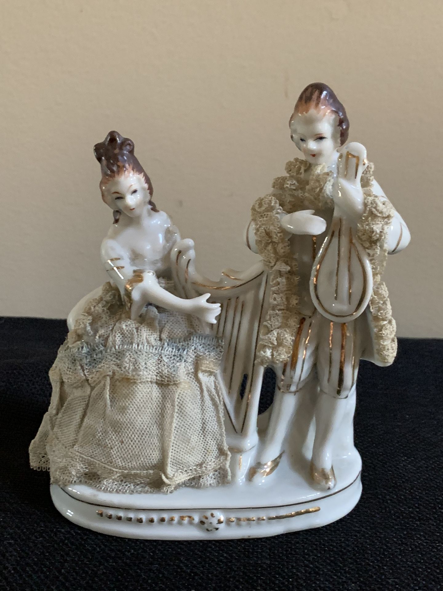 Antique Made In Japan Porcelain Lace Victorian Couple Figurine