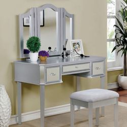 Foldable Mirror Vanity Set With Stool