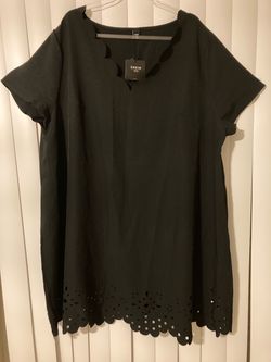 Women Plus Size 3X Black Eyelet Bottom Resort Vacation Feminine Mexican Casual
