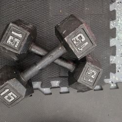 Dumbbells Weightlift Excercise Workout 15 Pounds Dumbbells  15lbs Solid Hex 