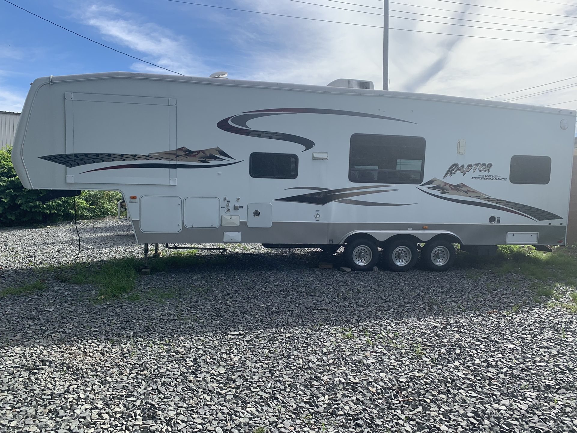 2006 raptor my Keystone 34 ft Triple axle Fifth wheel toy hauler for