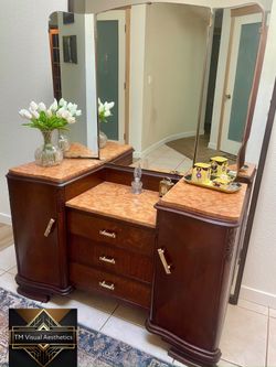 Marble Topped Art Deco Vanity, Dressing Table or Entry Console