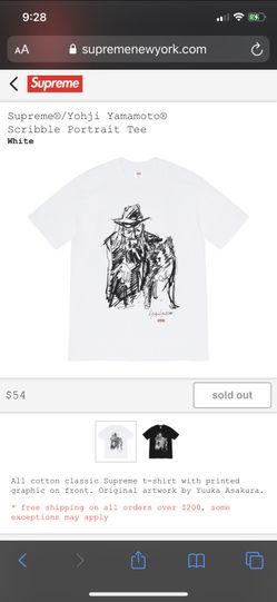 Supreme yohji yanamoto portrait scribble tee white size large
