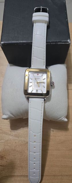 Michele Deco Two-Tone Watch White Leather Strap