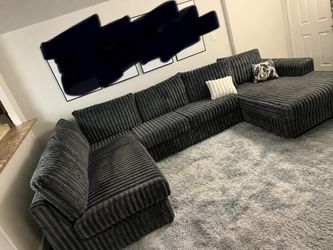 Large Dark Gray Corduroy Sectional Sofa