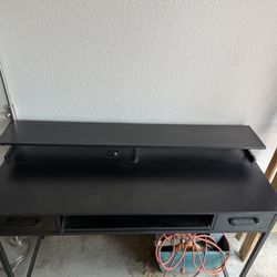 Black Desk With Dual  Monitor Stand, Keyboard Tray And 2 Drawers
