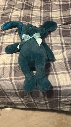 Large Blue Bunny Rabbit Plush with Satin Bow