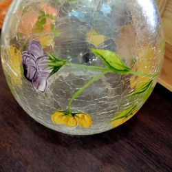 Crackled Floral Bowl Hand Painted