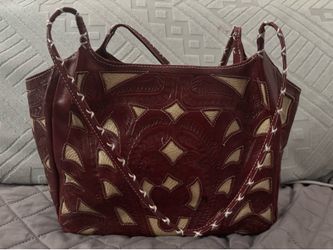 Tooled red and cream cut work purse and matching wallet