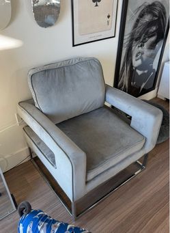 velvet, gray, and chrome accent chair MOVING SALE: velvet grey and chrome accent chair