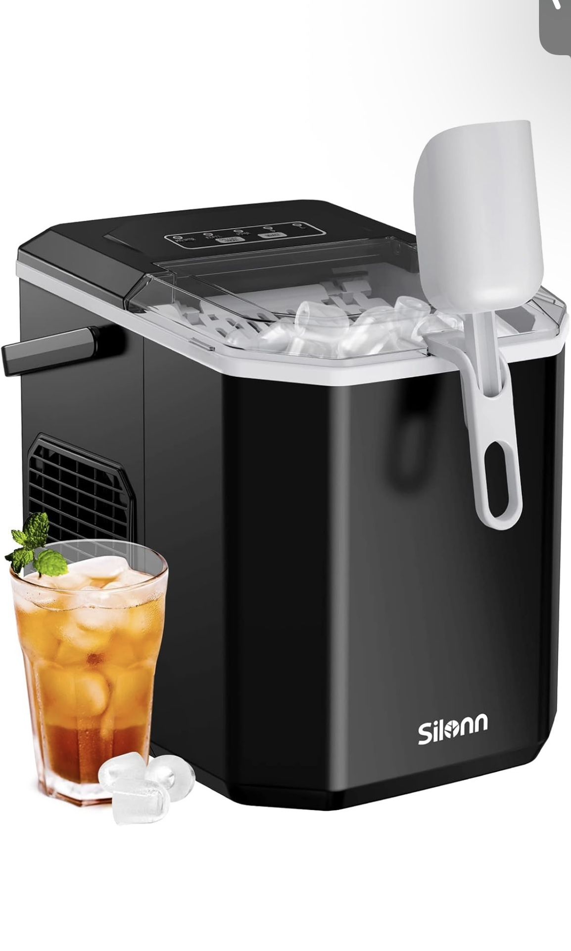 Silonn Ice Maker Countertop, Portable Ice Machine with Carry Handle, Self-Cleaning Ice Makers with Basket and Scoop, 9 Cubes in 6 Mins, 26 lbs per Day