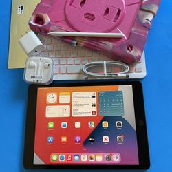 Apple IPad 7th Generation (10.2” Retina / IOS 18 / Touch ID ) 32GB with Pen,  keyboard, pink case  & Accessories  