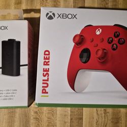 Xbox 1x Pulse Red Controller With Xbox Rechargeable Battery