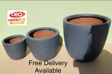 OBO Set Of 3 - New Other Kante 18",14",10" Dia Concrete Round Planters, Dark Gray