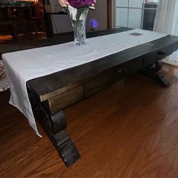 Dark Wood Coffee Table with Scroll Legs