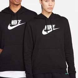 NEW Nike Womens Small Sportswear Club Fleece Logo Pullover Hoodie - Black