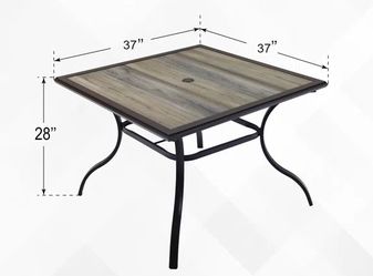 Anmutig Outdoor Dining Table with Square Wooden-Like PVC Table Top and Umbrella Hole for Bistro, Garden, Poolside, Backyard -Laminated Top Black Metal