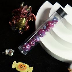 7pcs Tiny Polyhedral Dice for Dungeons & Dragons DND RPG Games Purple Theme