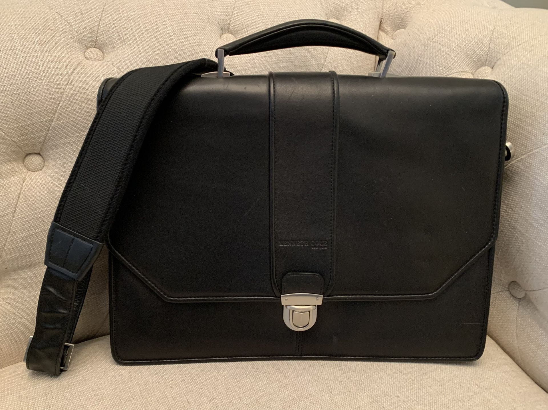 Kenneth Cole Leather Briefcase Flap over New