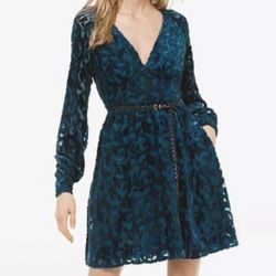 Michael Kors Teal Velvet Floral Long Sleeve Dress