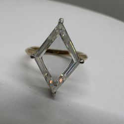 Portrait Cut Lozenge Moissanite Diamond Two Toned Solitaire Engagement Ring 