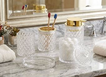 5-Piece Glass Bathroom Accessories Set Vanity Counter Decor Organizer