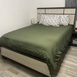 Queen Bed Frame with Headboard + Box + Mattress