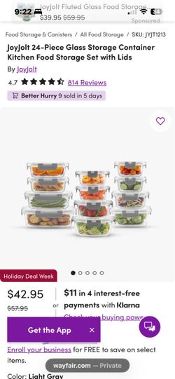 Brand New 24 piece glass storage containers with plastic lids