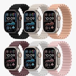 6 Pack Silicone Ocean Solo Loop Bands Compatible with Apple Watch Ultra 3/2/1 49mm 46mm 45mm 44mm 42mm, Soft Stretchy Sport Replacement Wristband for 