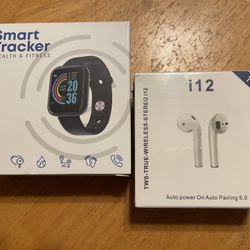 NIB - SMART TRACKER HEALTH & FITNESS WATCH W/EARBUDS