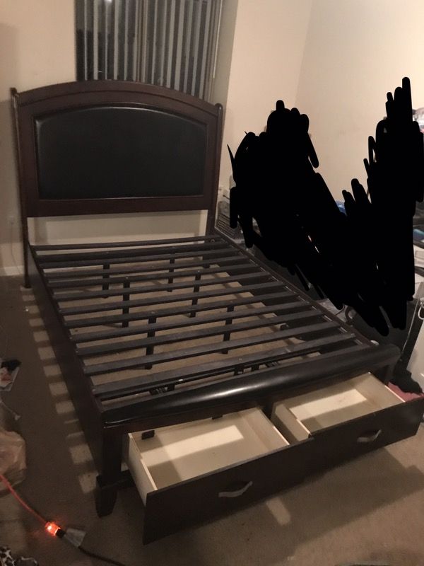 Queen Size wooden bed frame with drawer