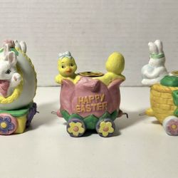 Vintage J.S.N.Y. 3-piece Easter Train Set Taper Candle Holders