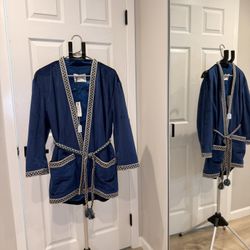 Blue Velvet Belted Kimono Jacket