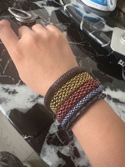 Chic Metallic Woven Mesh Stretch Bracelets - 5 Piece Set