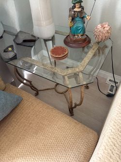 Beveled glass rod iron tables set of three
