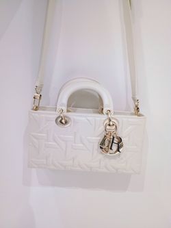 Preloved Dior Medium D-Joy embossed Graphic Cannage White Supple Leather Tote Purse