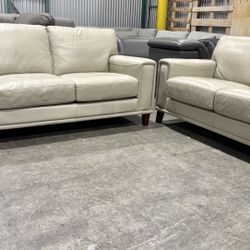 Ivory Top Grain Leather Couch And Loveseat